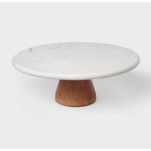 Project 62 Marble & Wood Cake Stand Pedestal Serving Display NEW